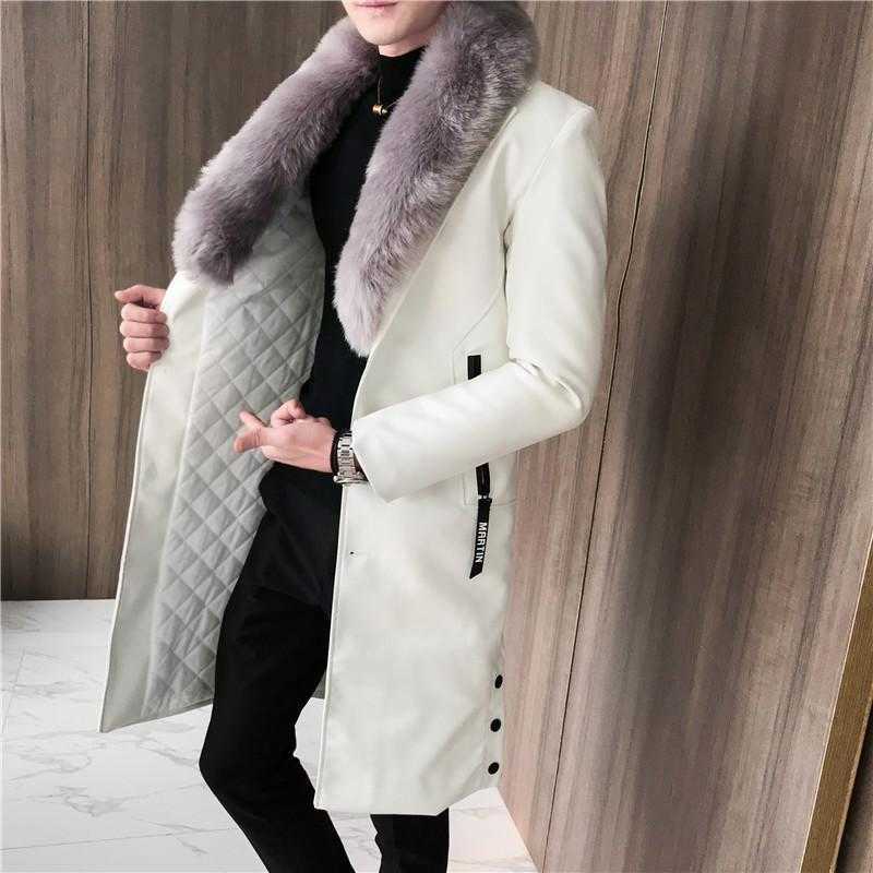 Cazas de zanjas para hombres Luxury Big Fur Cuero largo para hombre Velvet de terciopelo grueso Invierno Jakets Elegante Negro1