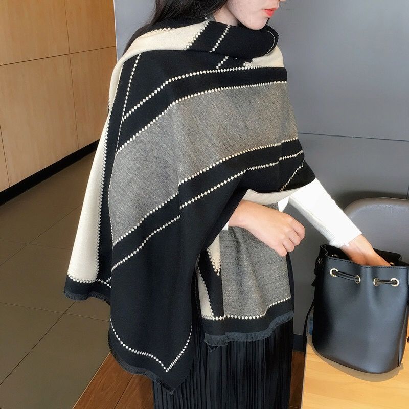 Thickened warm cashmere scarf for women in autumn and winter Korean version versatile wool shawl dual-use reversible