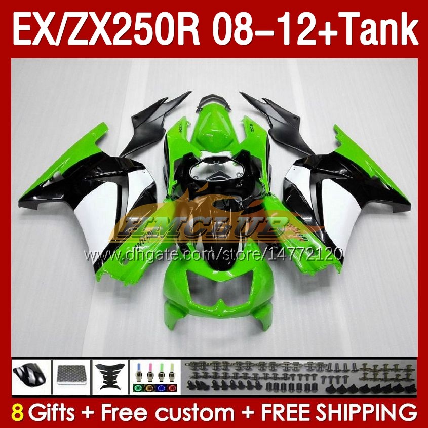 OEM Fairings Tank f￶r Kawasaki Ninja ZX250R EX ZX 250R ZX250 EX250 R 08-12 163NO.12 EX250R 08 09 10 11 12 ZX-250R 2008 2009 2012 2012 2012 Injektion Fairing Factory Green Green Green