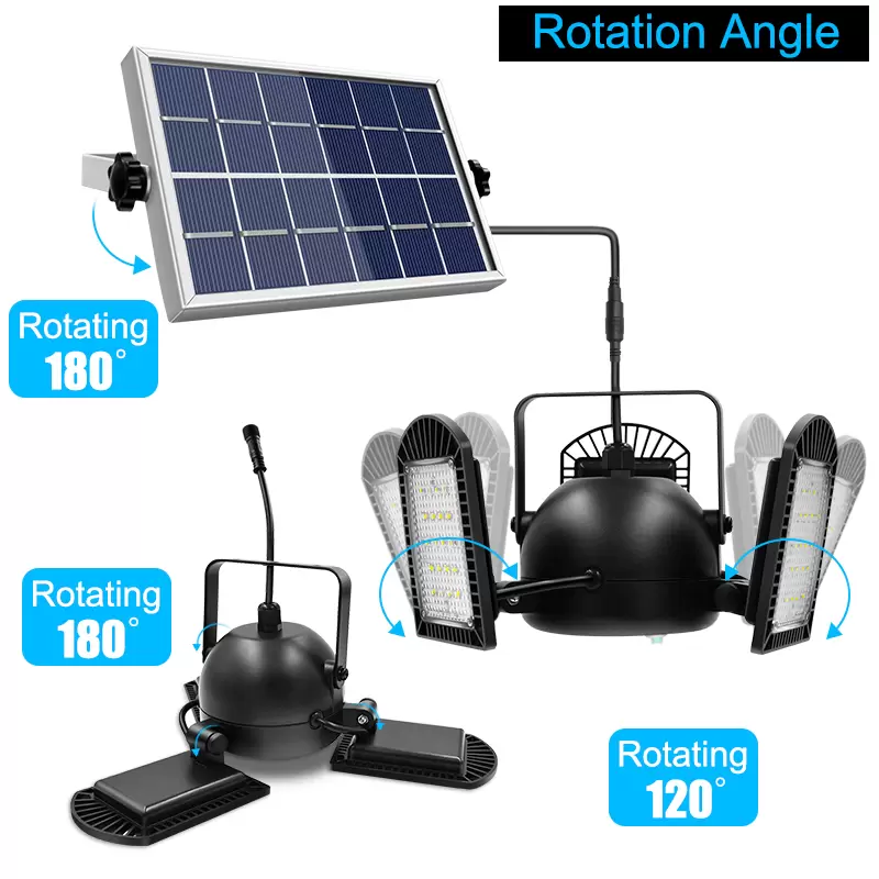 60LEDS Solar Garden Lights 800lm 3 Lamphuvud Justerbart sols￤kerhetsv￤ggsljus med fj￤rrtimer LED Garage