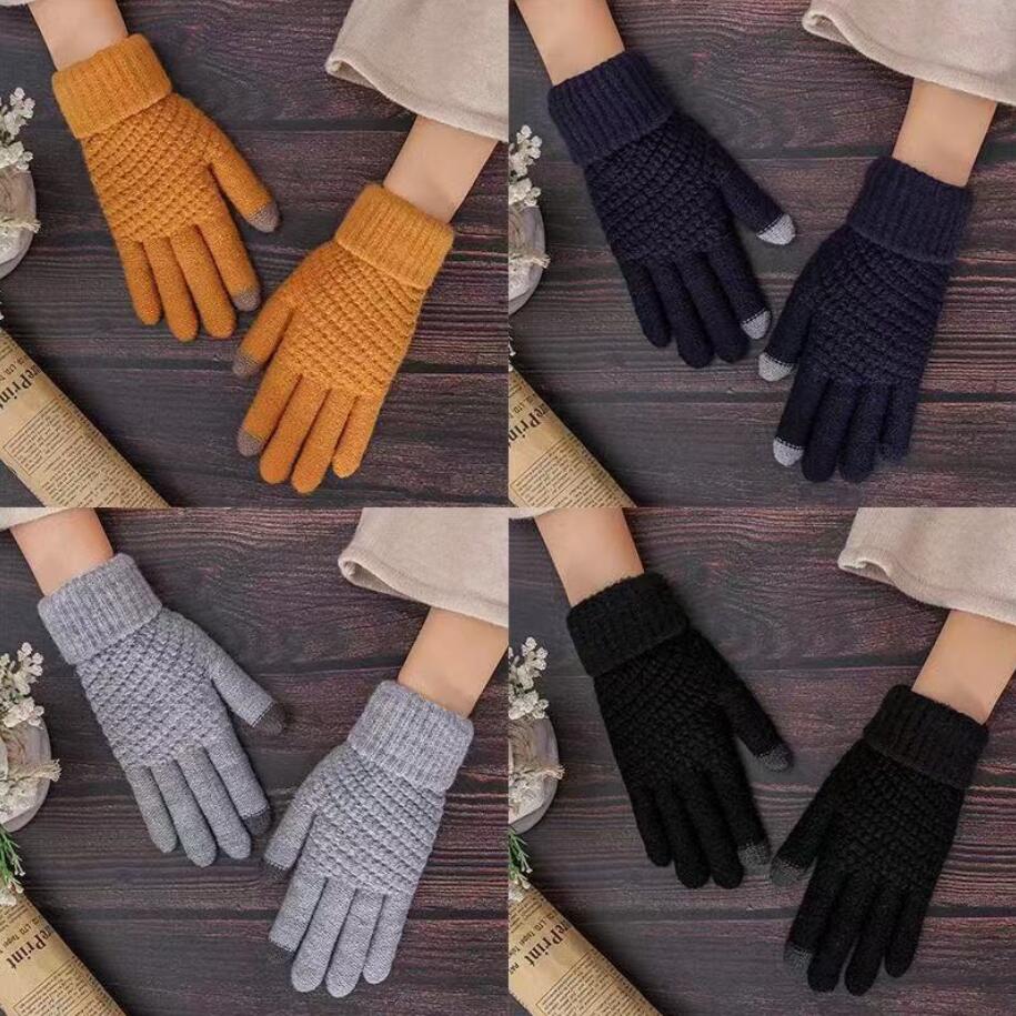 Zimowe rękawiczki dotykowe kobiety mężczyźni ciepłe rozciąganie rękawiczki imitacja wełna pełna palec guantes żeńskie szydełko 9 kolorów