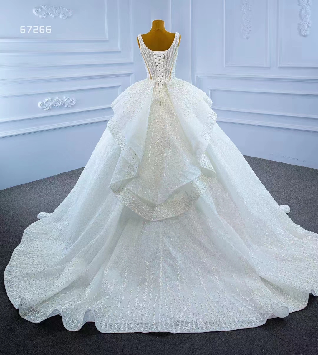 Vestido de noiva de luxo Pérolas de miçangas pesadas brilhos SM67266