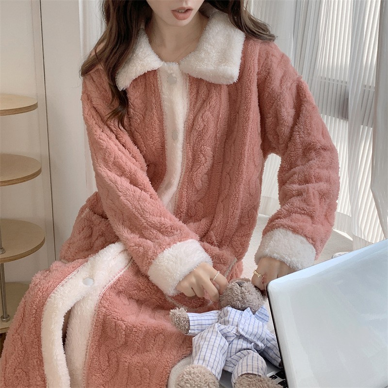 home clothing Thickened flannel pajamas new autumn and winter long velvet lovely coral velvet household clothes women