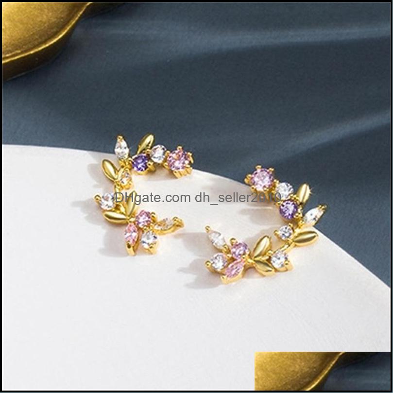 Little Flower Leaf Ear Studs Pink And Tender Sweet Silver Needle Color Zircon Earring Fashion Jewelry Women Girl 3 99hm Q2