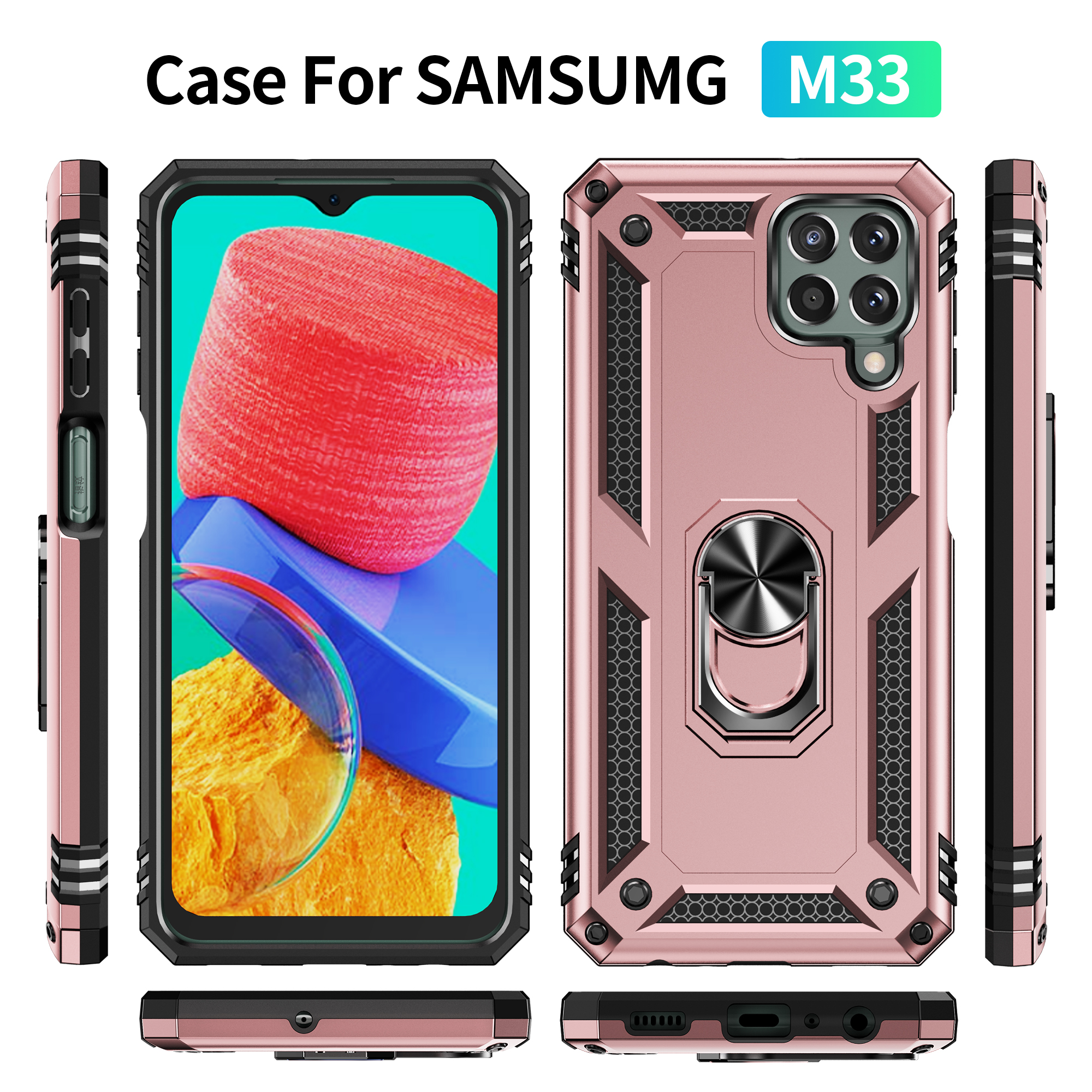 Casos de telefone de armadura para o Samsung Galaxy A14 A24 A34 A54 A04 A33 A53 A73 A13 A52 A72 A32 5G 4G Ring Kickstand Caixa à prova de choque