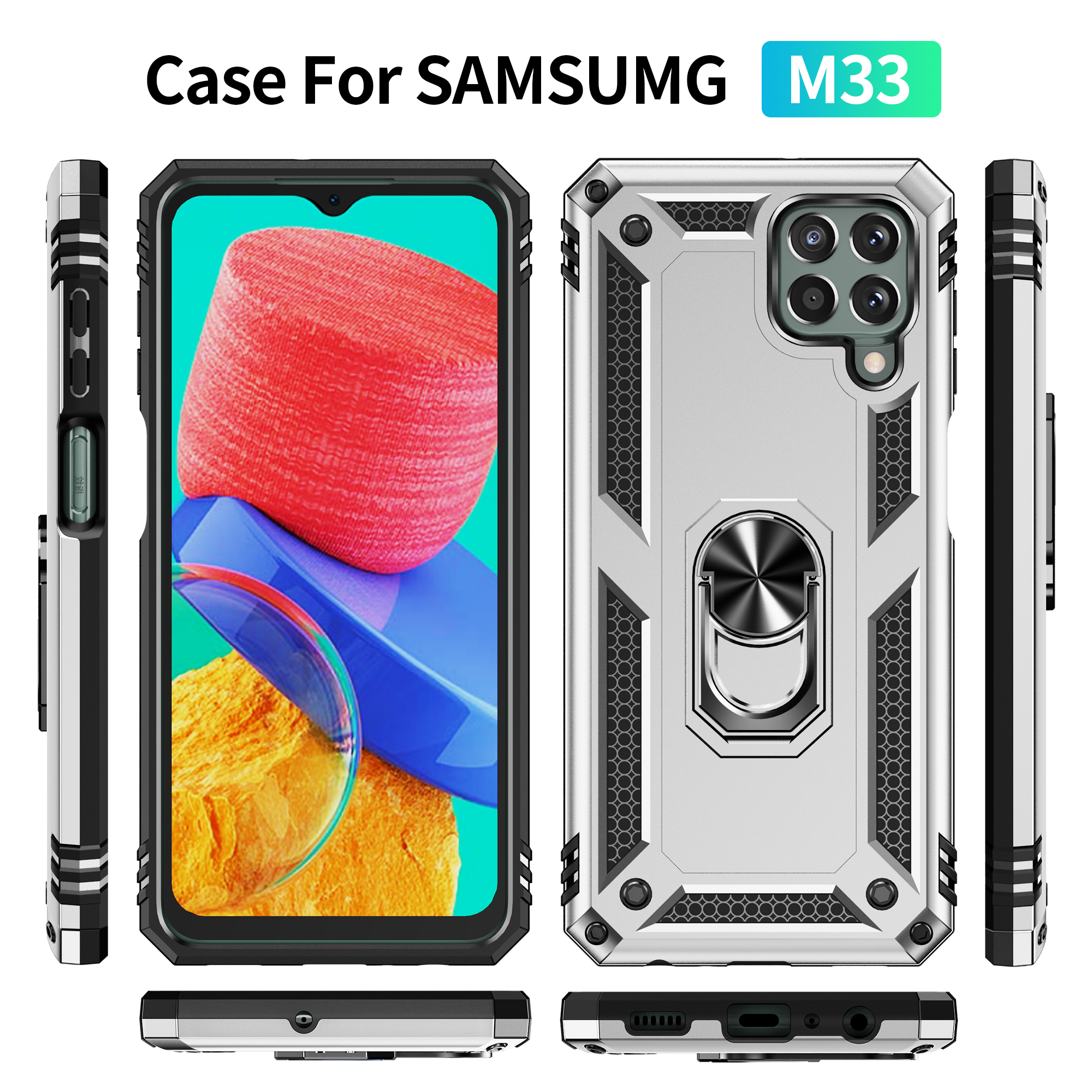 Casos de telefone de armadura para o Samsung Galaxy A14 A24 A34 A54 A04 A33 A53 A73 A13 A52 A72 A32 5G 4G Ring Kickstand Caixa à prova de choque