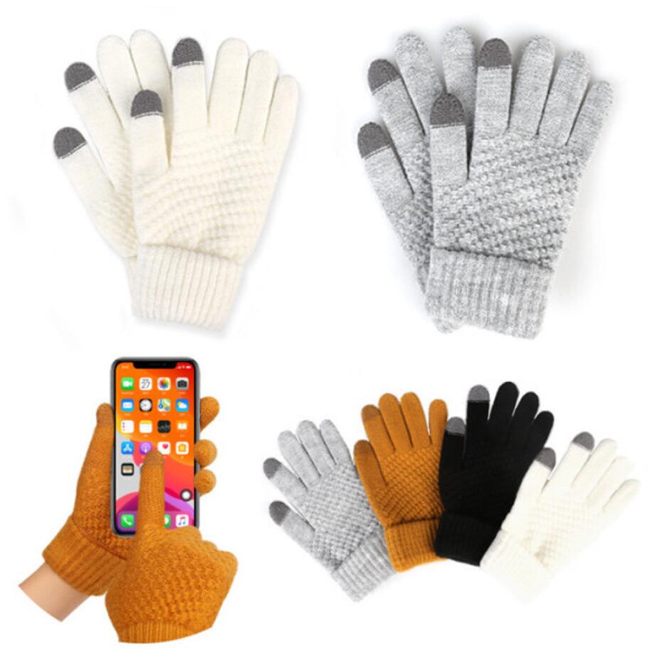 Winter Touch Screen Handschepen Women Men Warm Gebreide wanten Imitatie Wol Volledige vinger Guantes Vrouwelijk gehaakte 9 kleuren