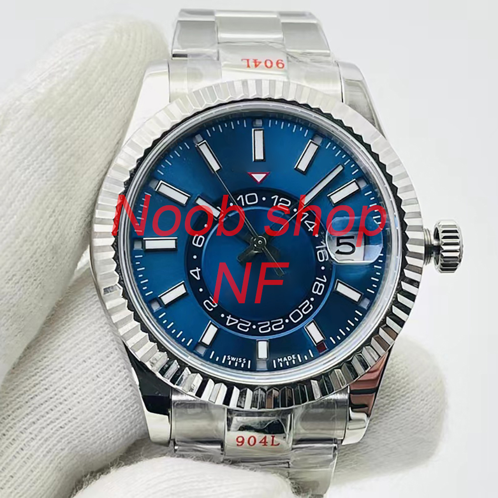 NF DR Luksusowe męskie zegarek Sky Resident Red Dot 24h 9001 Automatyczny mechaniczny biznesowy biznes 904L na rękę podwójna strefa czasowa Luminous Waterproof Dwell