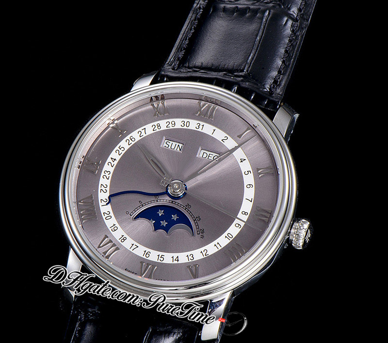 OMF Villeret Skomplikowana funkcja A6554 Automatyczna męska zegarek v3 40 mm 6654-1113-55b stalowa obudowa szary tarcze srebrne markery rzymskie czarne 244p