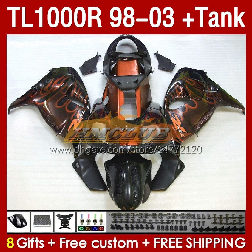 & Tank Fairings For SUZUKI TL-1000R SRAD TL-1000 TL 1000 R 1000R 98-03 Bodywork 162No.160 TL1000R 1998 1999 2000 01 02 03 TL1000 R 98 99 00 2001 2002 2003 Fairing orange flames