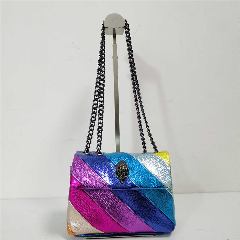 Shoulder bag Stitching Rainbow Patchwork Hand Eagle Metal Pu Leather Metallic Square Bag Jointing Purse 221015