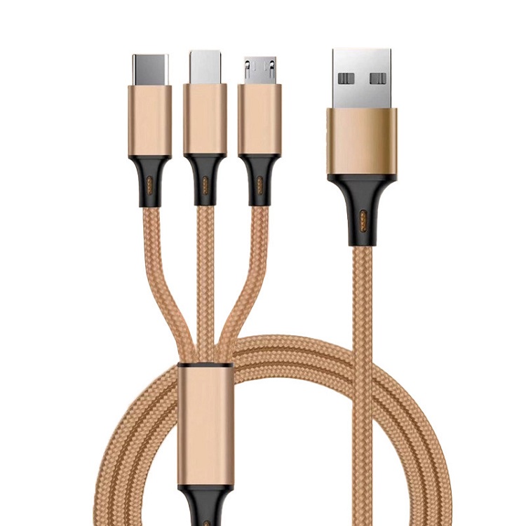 3 I 1 Nylon flätad multi USB Fast Charging Cables Micro Type C CABLE Telefoner Laddare Samsung Android Charger Cord Mobile Mobiltelefon