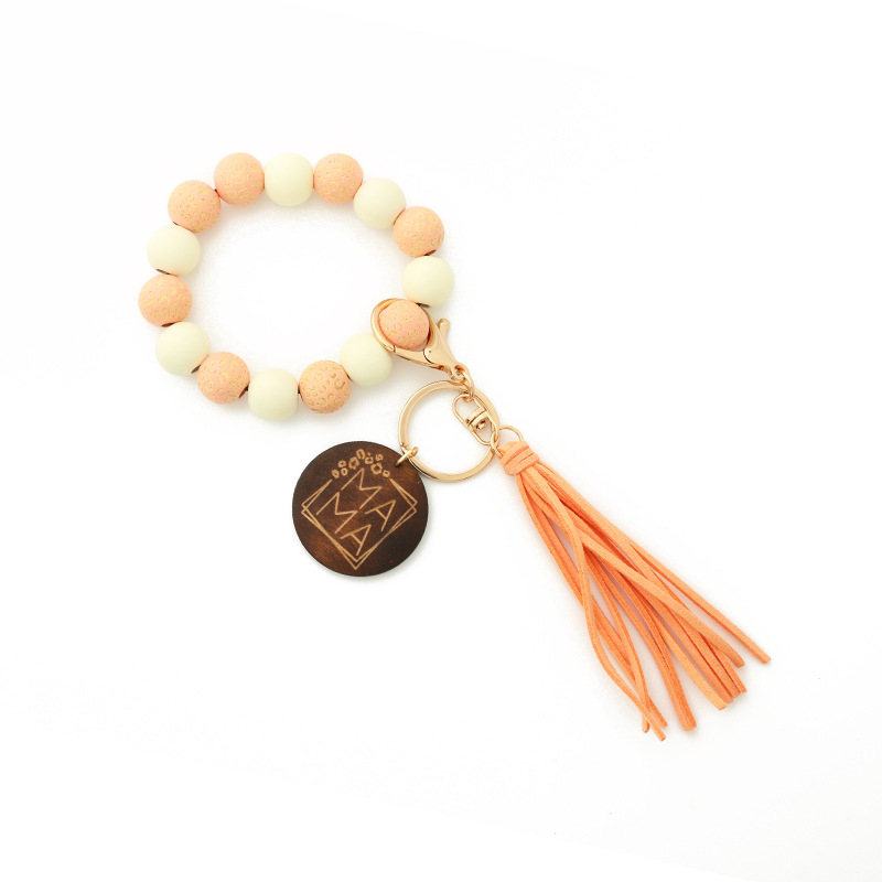 Leopard Wood Beads Bracelet -keychain Women Leather Tassel Chain chain for Gift Mama Letters Wll1738