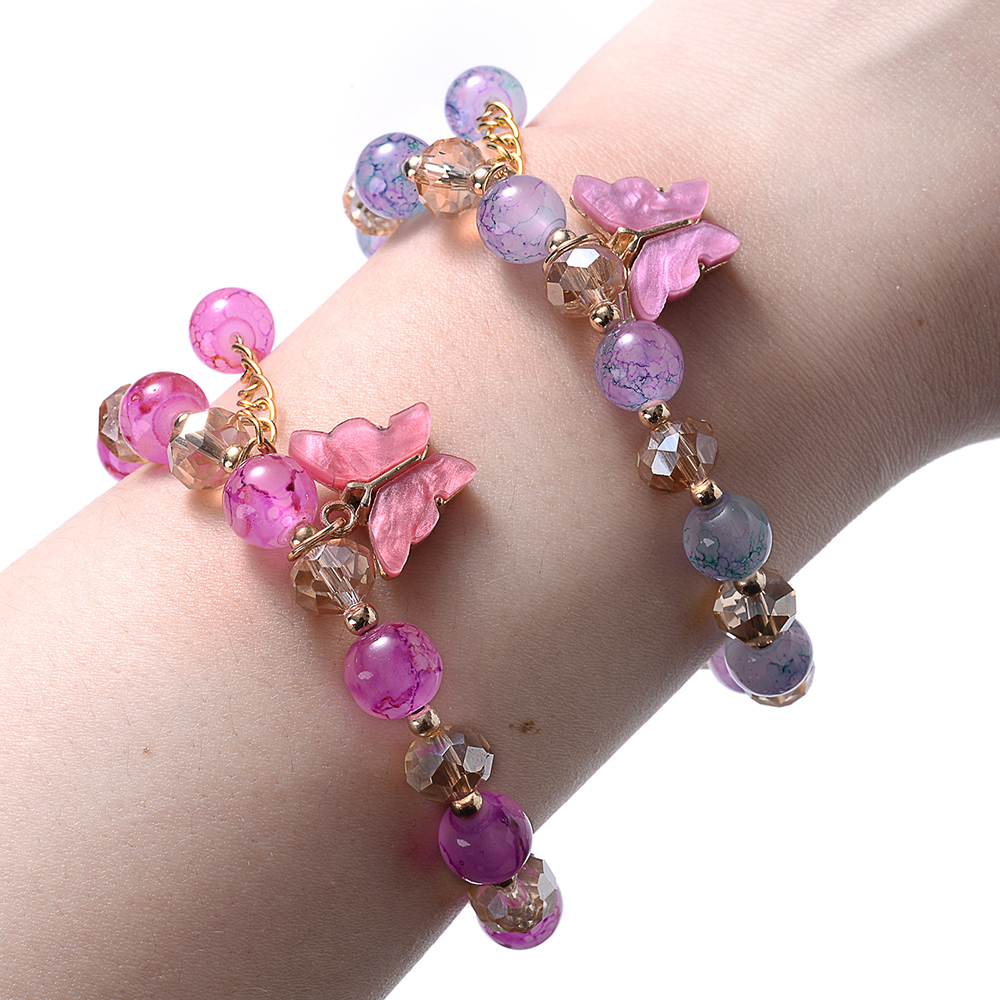 Bracelets extensibles à breloques papillon, 14 pièces, style bohémien, perles de cristal colorées, corde élastique faite à la main, bijoux pour femmes