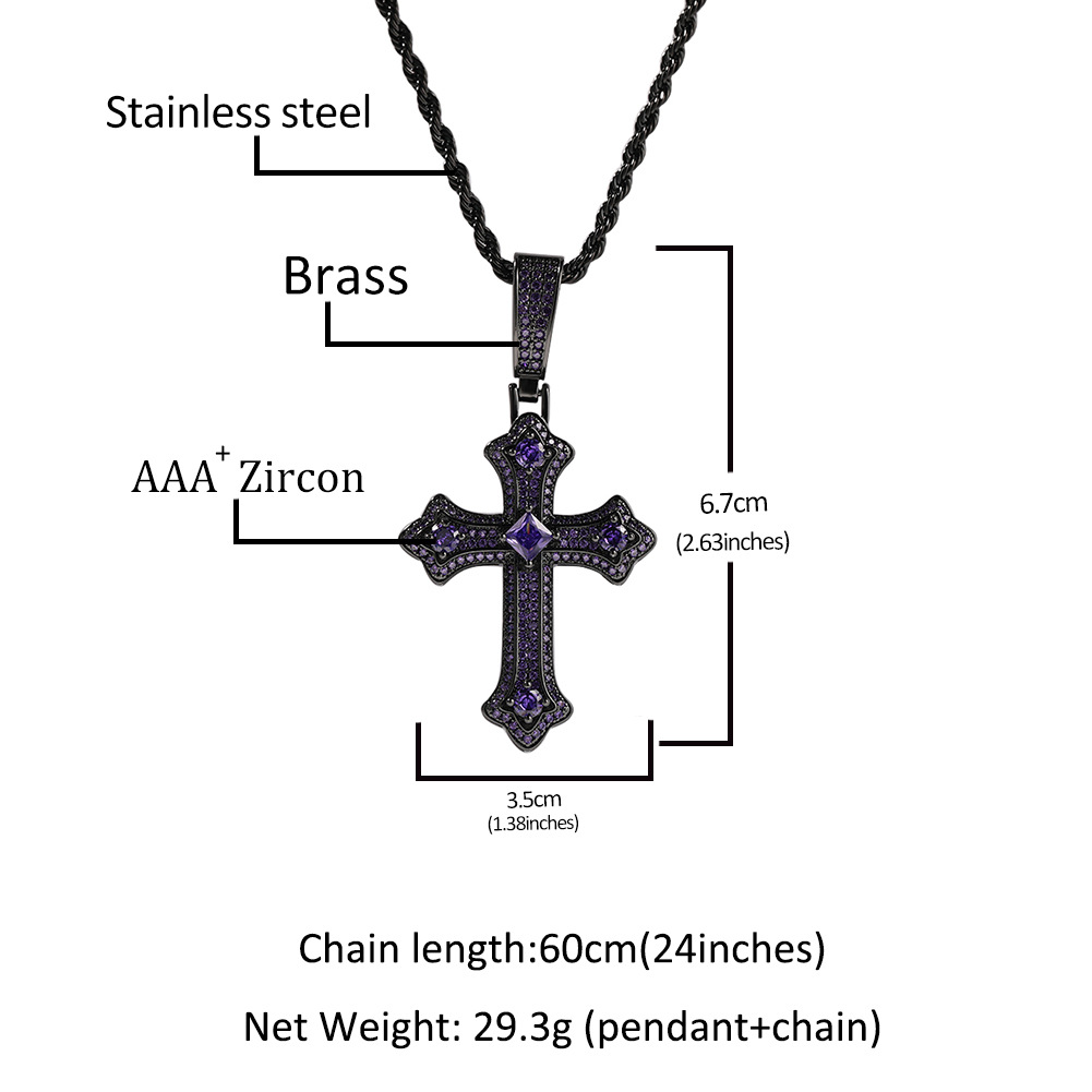 Iced Out Cross Pendant Halsband Silver Black Cross Pendants Fashion Mens Hip Hop Necklace Jewelry