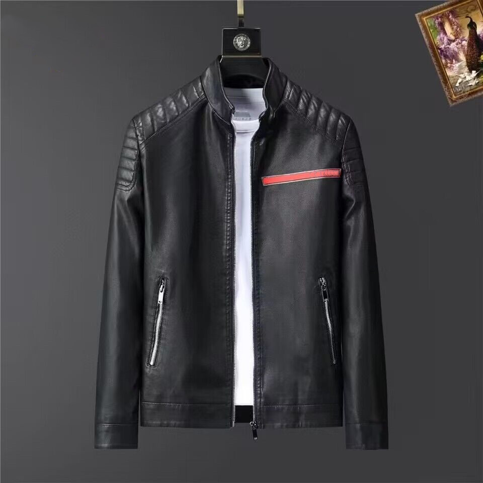 2023 Men Designer Leather Jacket high quality coats Black Leather Embroidered Loose Stand Collar Jackets Size M-3XL