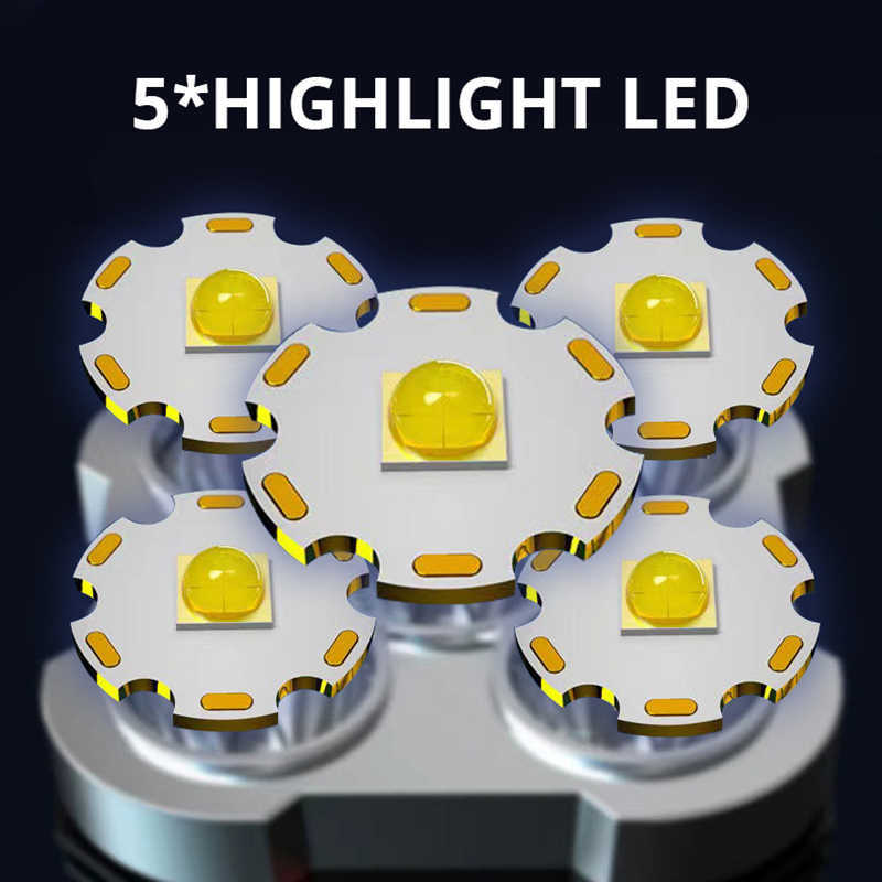 Flashlights facklor Strong Bright 5 Core LED Tactical ficklampa USB -uppladdningsbar kraftfull Flash Torch High Power Cob Portable Light Camping Lantern L221014