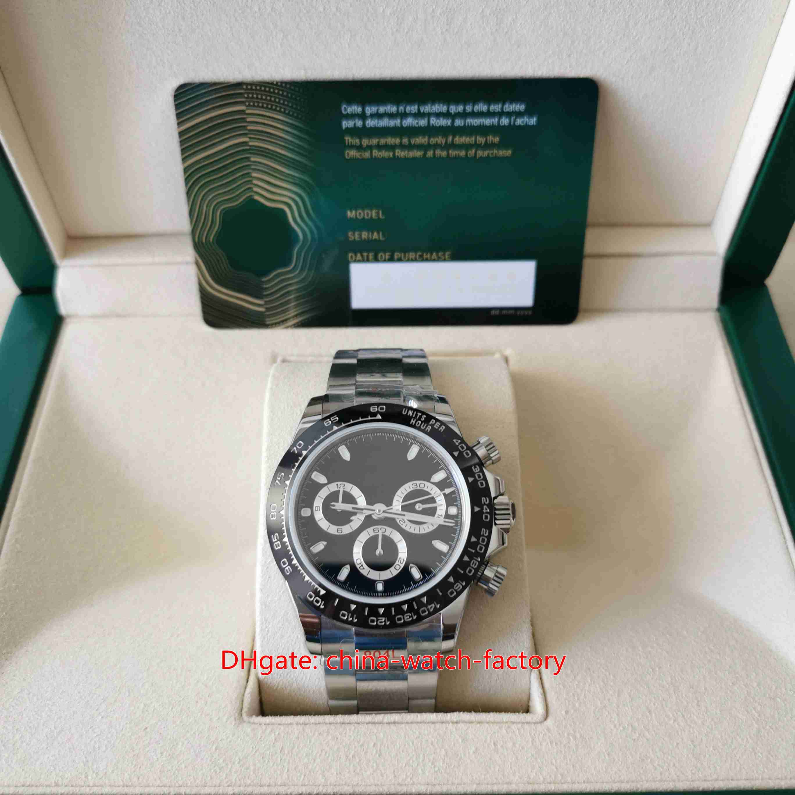 EW Maker Herrenuhr, ultradünn, 40 mm x 12,5 mm, 116500-0002, schwarzer Cosmograph 904L-Stahl, Keramikuhren, Chronograph, ETA 7750, Mechanic2540