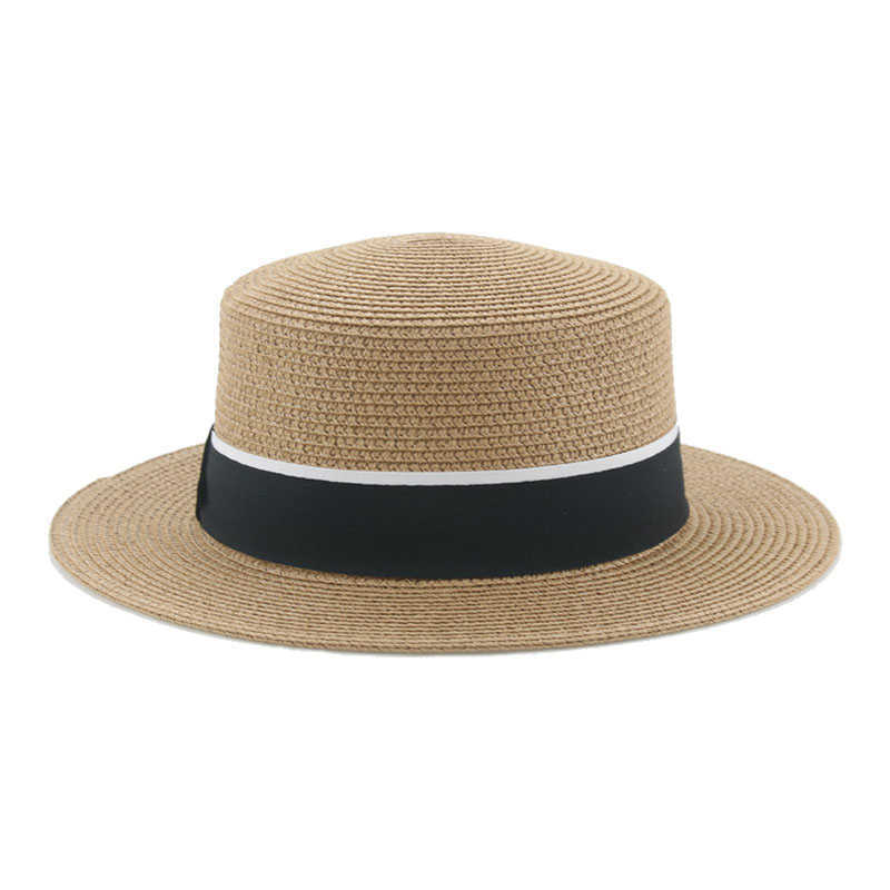 Straw Beanieskull Caps Hut s für Frauen Eimer Flach oben breit Khaki Band Luxus formelles Strand elegante Frauen039s Sommer L2104769694