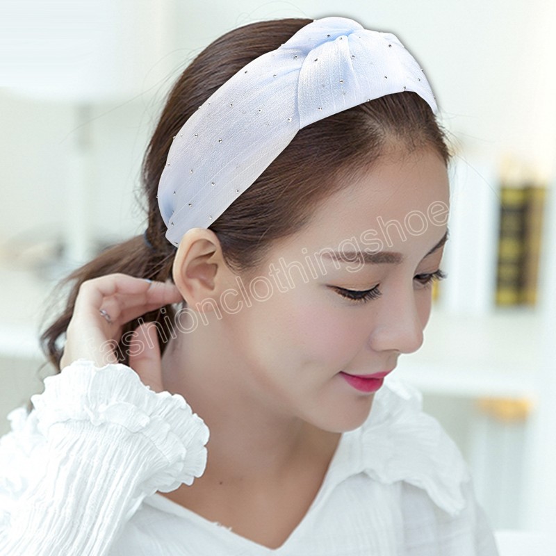 Korea helle Seiden Gaze Knotted Cross Hair Hoop Wasser Diamantkopf Reifen Einfache vielseitige Breite Kanten Haarzubeh￶r
