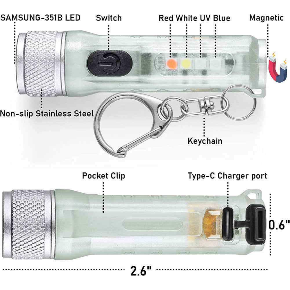 Zaklampen fakkels led oplaadbare zak zaklamp met IP65 waterdichte buiten mini noodlamp met zijsignaallicht leeslicht l221014