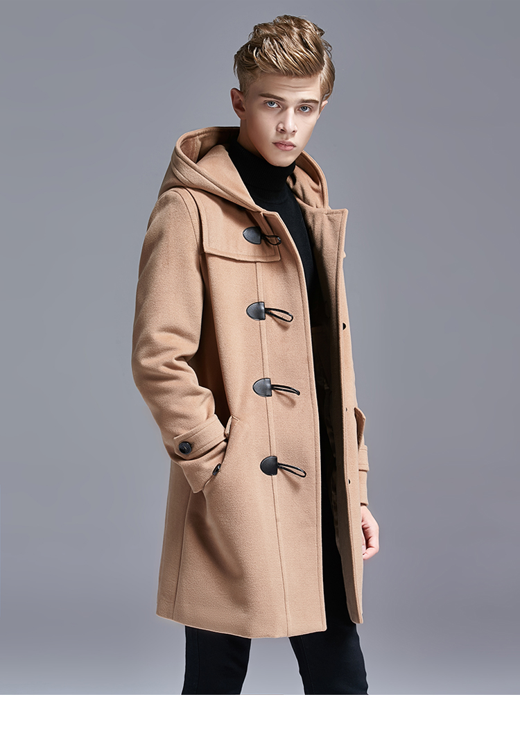 Winter Europe Trend Trench Coat Cashmere Cow Horn Woolen Clothing With Hood Men Thick Wool Overcoat Fashion Fleece Outer Garment5590816