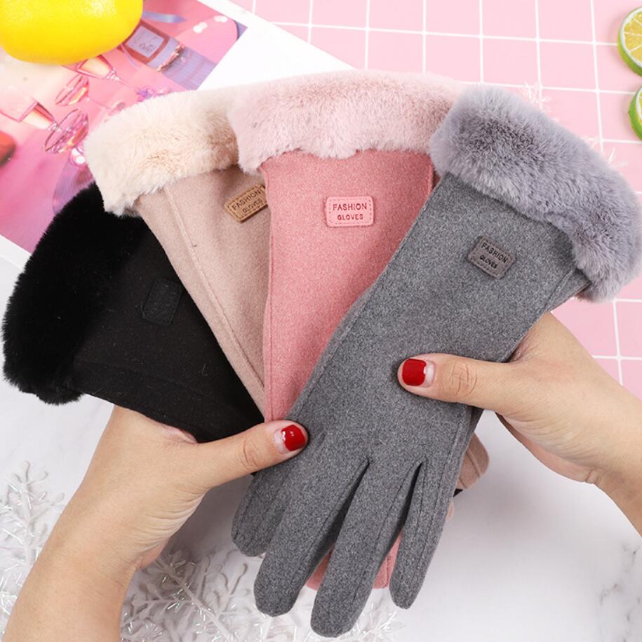 Mode femmes gants automne hiver mignon fourrure chaud mitaines plein doigt mitaines Sport de plein air femme gants écran 4 couleurs