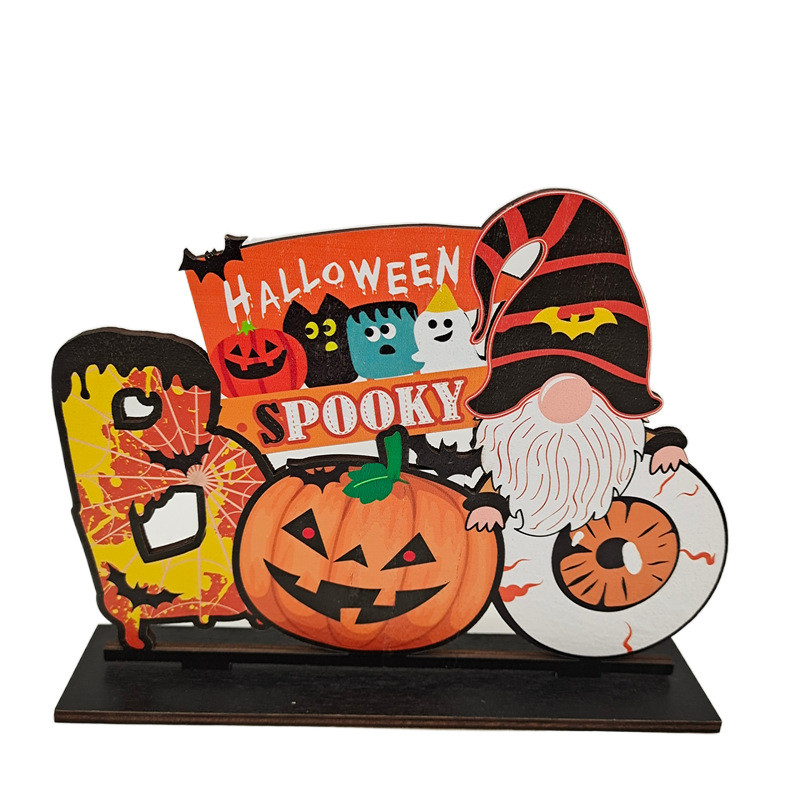 Decora￧￣o Happy Halloween Tabel Decora￧￵es centrais Pieces de madeira Truque de mesa de madeira Feard ou tratamento de Halloween Night Party for Kitchen Room