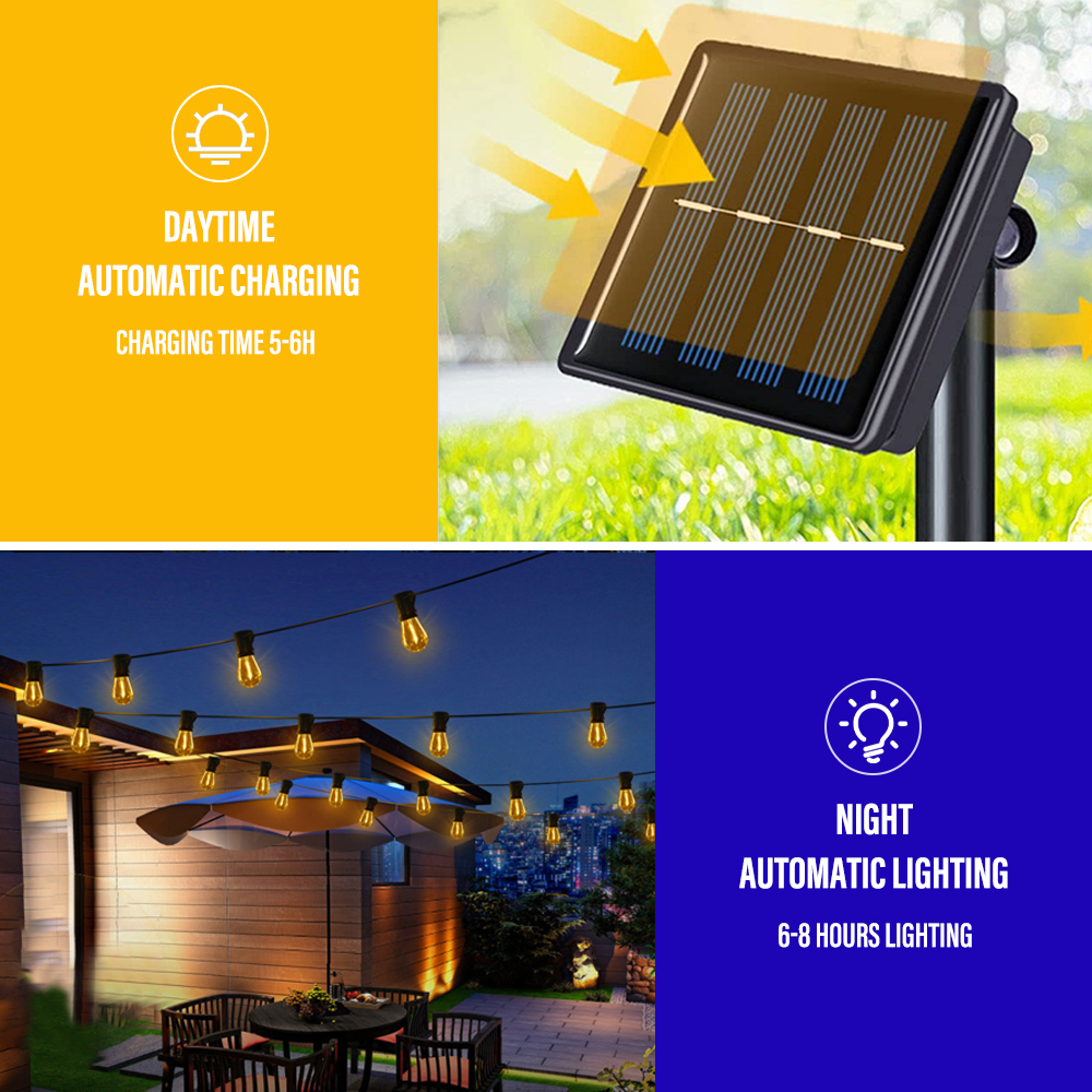 Garden Decorations LED Solar String Lights IP65 Waterproof Outdoor Christmas Decoration Bulb Retro Holiday Garland Furniture Fairy Lamp 221025