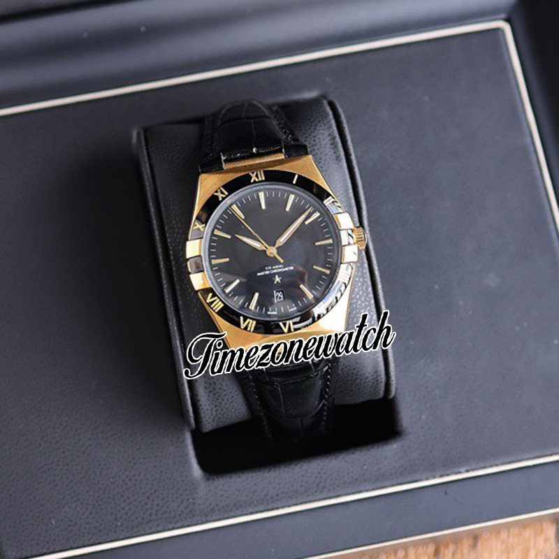 39mm Asian Automatic Mens Watch 131.63.41.21.01.001 Black Dial 18k Yellow Gold Case Black Bezel Leather Strap New Watches Twom TimeZoneWatch E445B1