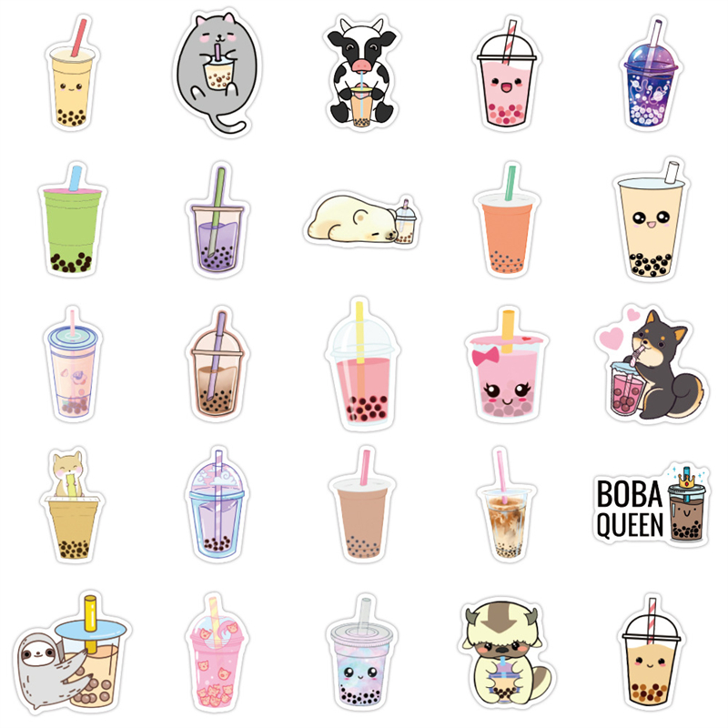 Boba Tea Stickers Bubble Tea Pearl Milk Sticker Vinyl Proof Laptop Pumper Water Bottles Computer Compans Kids W1093