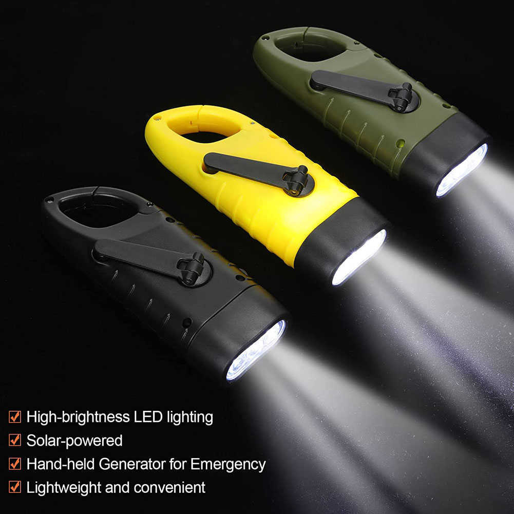 Ficklampor facklor Professionella solenergi LED -ficklampor Lykta Portable Hand Crank Dynamo Tält Ljusfackla för utomhuscamping bergsbestigning L221014