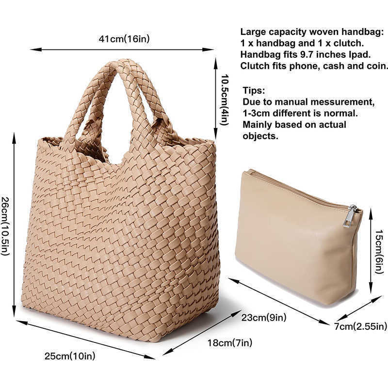 Evening Bags Handmade Woven Shoulder Bag for Women Vegan Leather Tote Bag Large Beach Travel Handbags and Purses Designer Basket B3426