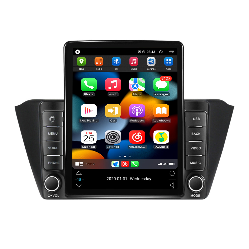 Player de rádio com DVD de carro para Skoda Fabia 2015-2019 Tesla Style Android 11 Autoradio GPS CarPlay BT IPS