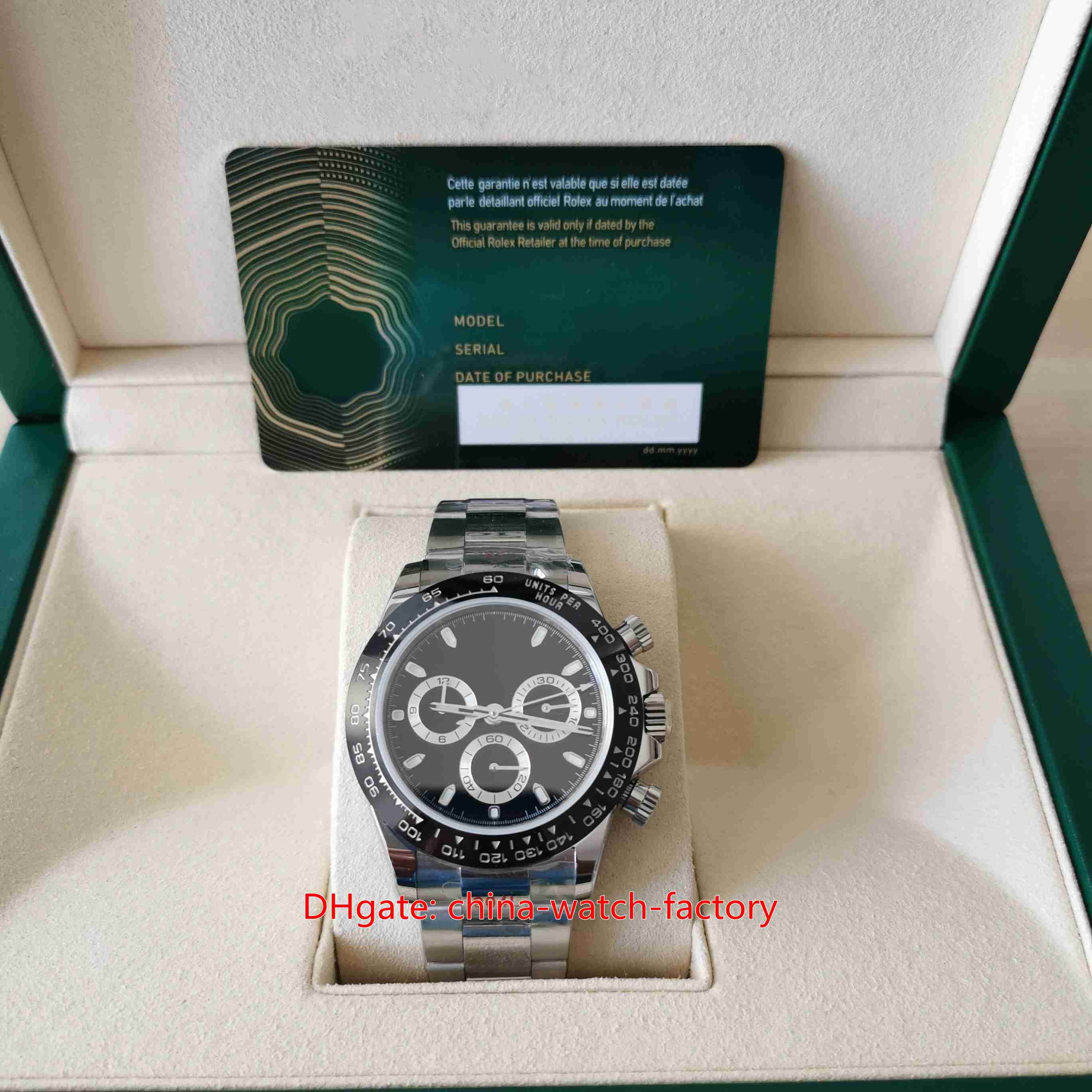 EW Maker Herrenuhr, ultradünn, 40 mm x 12,5 mm, 116500-0002, schwarzer Cosmograph 904L-Stahl, Keramikuhren, Chronograph, ETA 7750, Mechanic2540