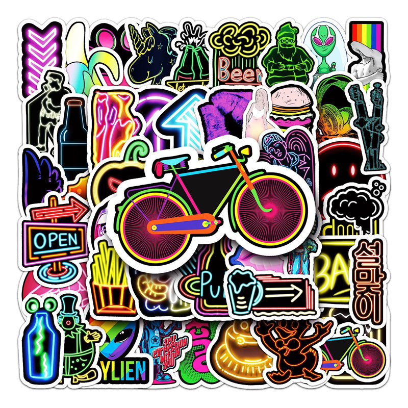 50st Neon Style Stickers Neon Light Waterproof Vinyl Decals Laptop klistermärke för vattenflaska Telefonens bagage gitarr badrum graffiti NHD-133