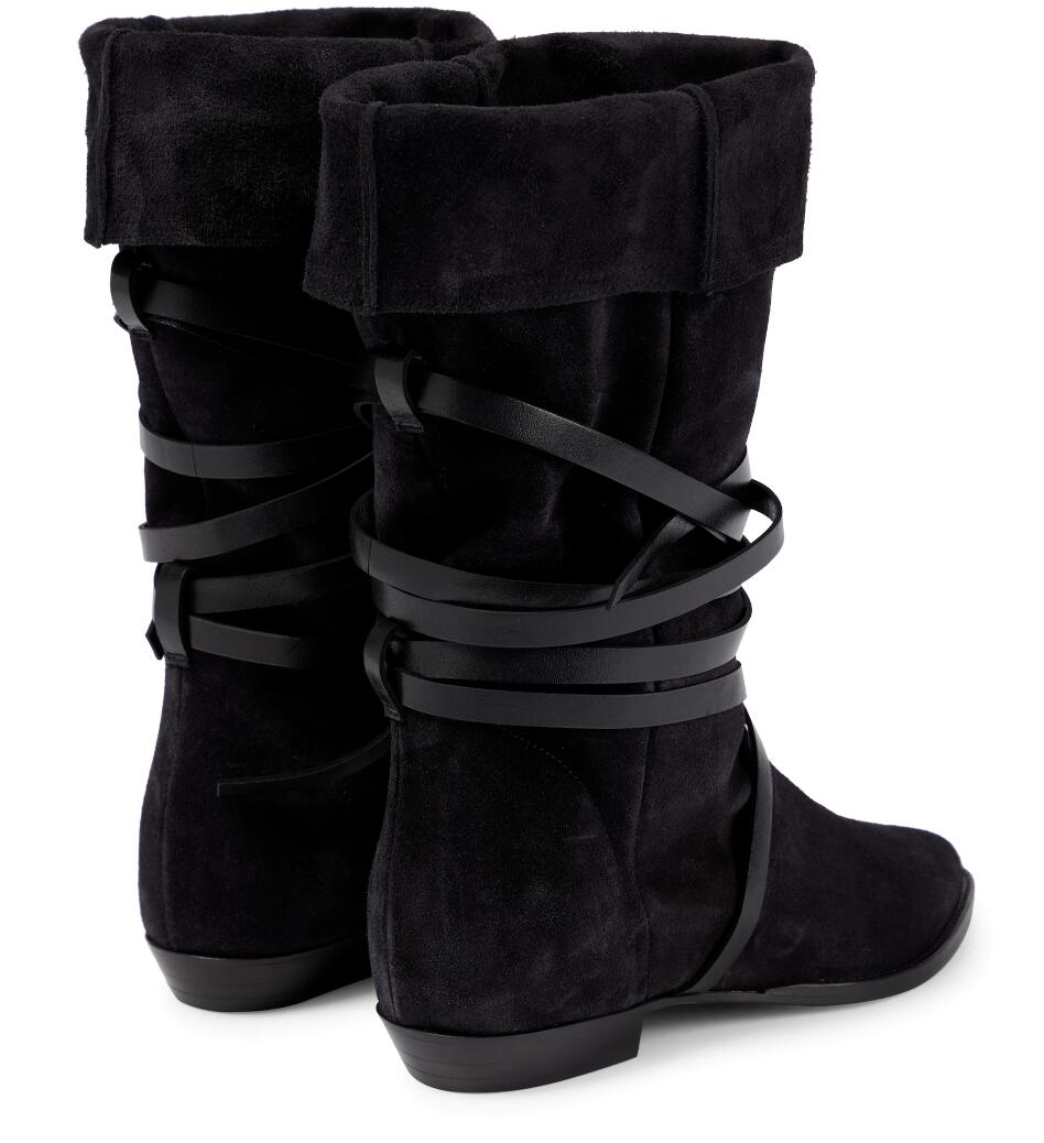 Winter Design Marant Siane Boots Suede Women Knee-high Boots Leather-wrapped Ties Cowboy Boot Pointed toes Low Block Heels Booties .