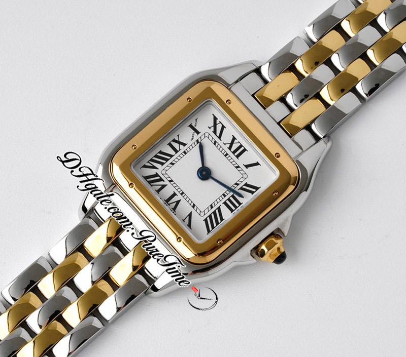 BVF W2PN0006 Swiss Ronda Quartz Ladies Watch 22mm Two Tone 18K Yellow Gold White Dial Black Roman Stainless Steel Bracelet Womens Watches Super Edition Puretime B2