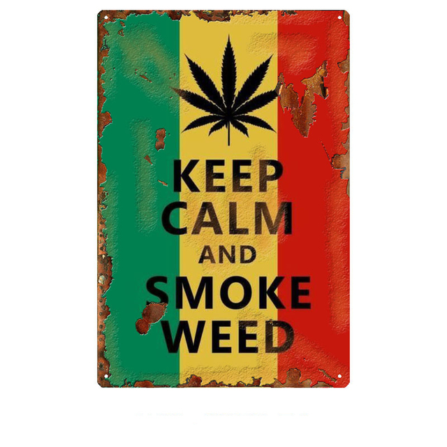 Green Grass Graffiti Peinture Tin Sign Keep Calm Smoke Week Panneaux d'avertissement Vintage Metal Plaques Wall Decor for Bar Pub Garage Walls Decor 30X20CM