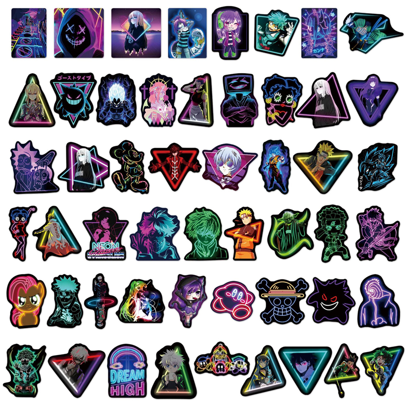 Anime Mixed Stickers Neon Light Style Sticker Waterproof Vinyl Decals Laptop Stickers Water Bttle Computer Luggage Guitar Graffiti Patches L50-126