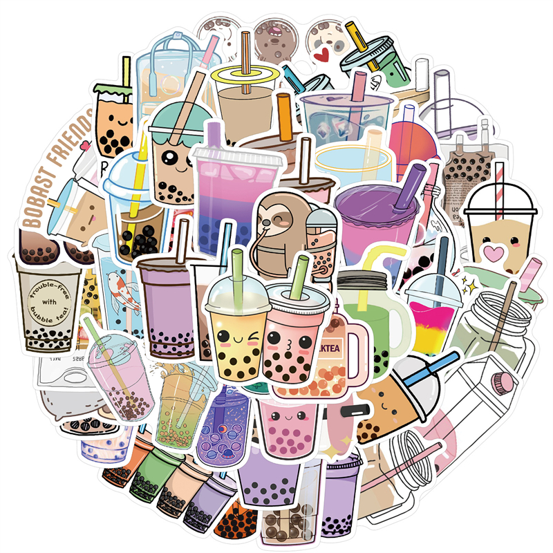 Boba Tea Stickers Bubble Tea Pearl Milk Sticker Vinile Impermeabile Laptop Paraurti Bottiglie d'acqua Computer Adulti Bambini Adolescenti HT046