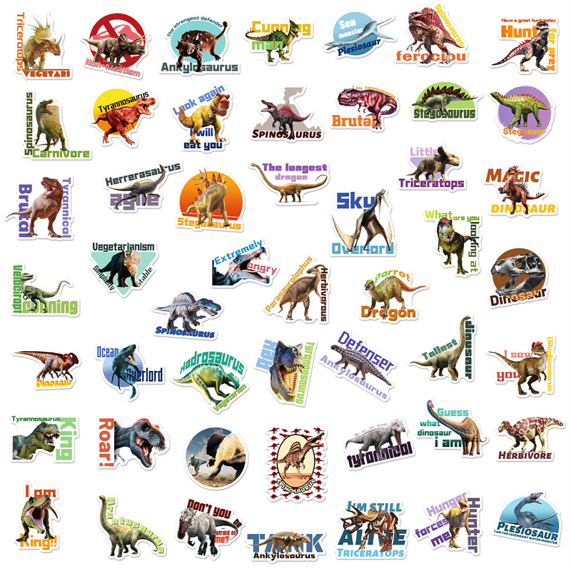50 pièces dinosaure autocollants mignon étanche dessin animé autocollant pour enfants pour papeterie bagages enseignement récompenses BP321