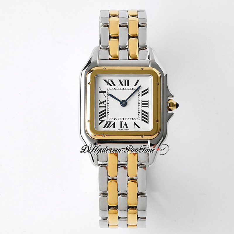 BVF W2PN0007 Zwitsers Ronda quartz dameshorloge 27 mm tweekleurig geel goud witte wijzerplaat Zwarte Romeinse roestvrijstalen armband Dameshorloges Super Edition Puretime B2