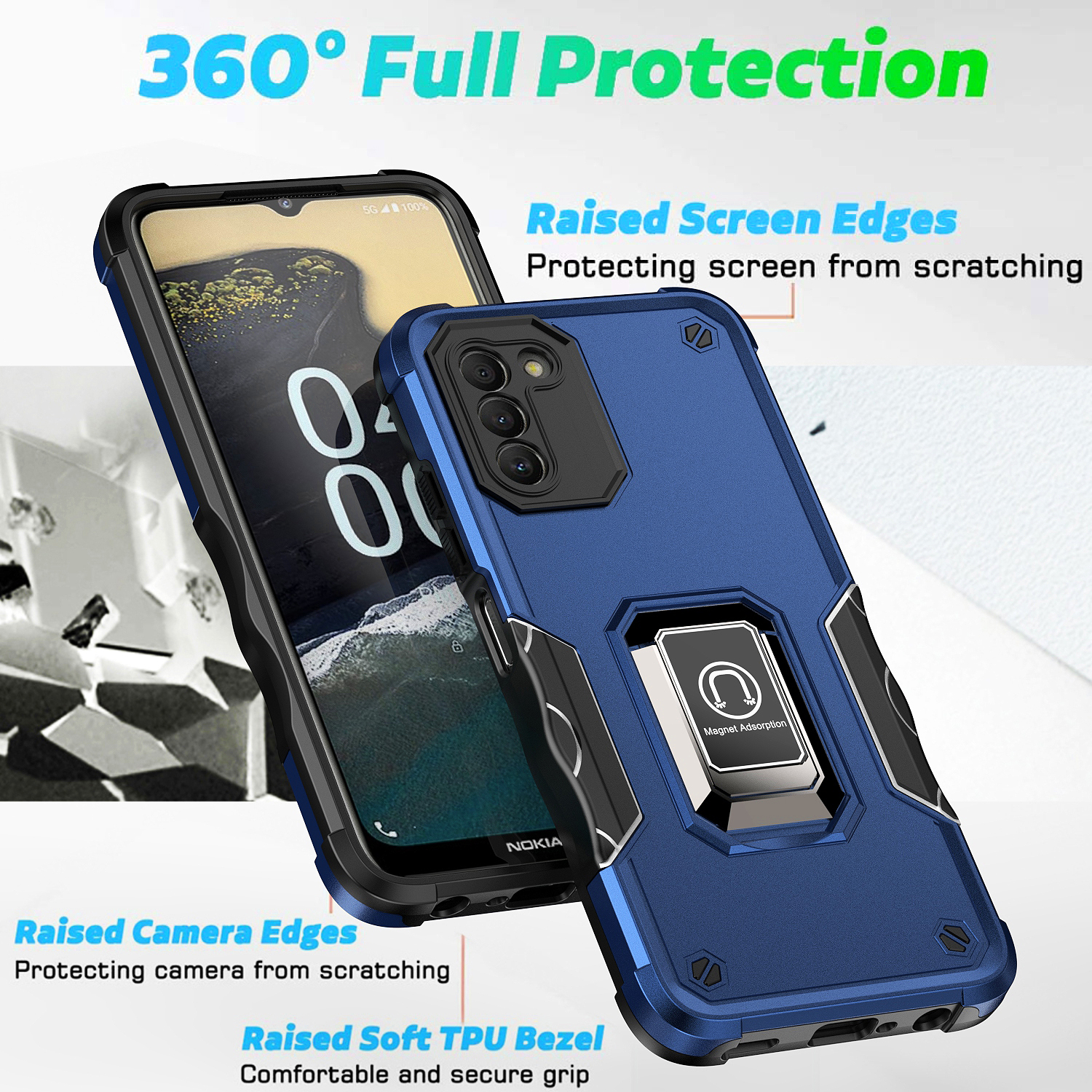 الحالات المغناطيسية للدروع لنوكيا G400 Case Glass Movie Screen Screens Silicon Ring Cover Hard Care Cover