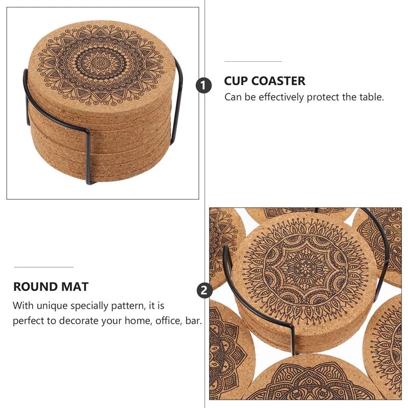 Creatieve Noordse mandala Design ronde vormmatten houten onderzetters met rack round kurk coaster