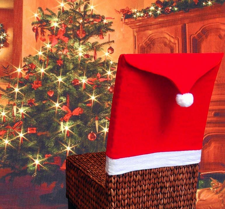 Fast ship christmas chair covers red non woven chairs back covers Kitchen Xmas table decoration Christmas hats soft touch