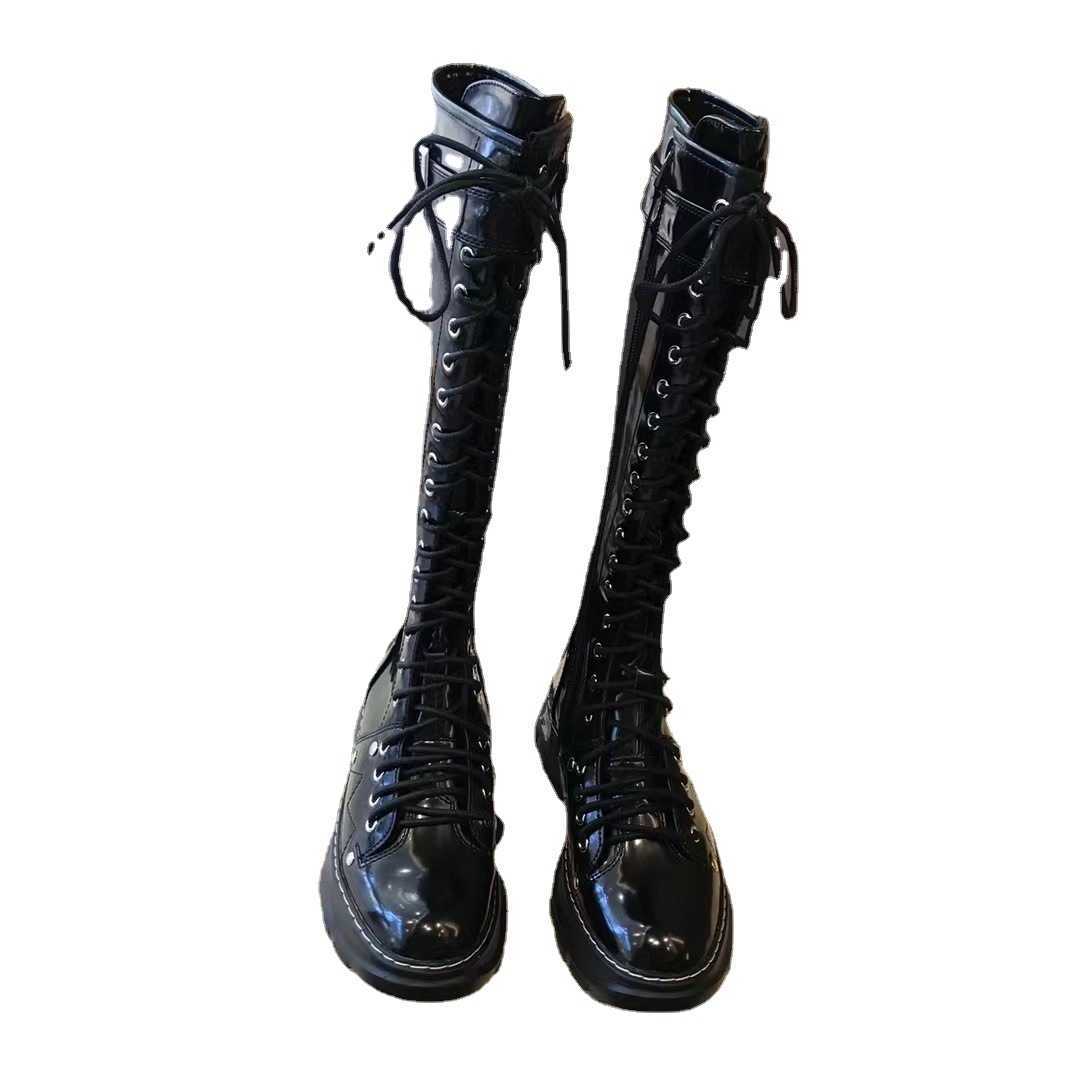 أحذية غير رسمية Long Knight Boots Women's Slim High Boots سميكة Soled Women's Martin Boots