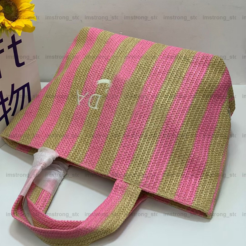 Damen-Einkaufstasche, gewebt, gestreift, Damenhandtasche, Strand-Designer-Handtaschen, Luxus-Designer, Schultertasche, rosa, Umhängetasche, Geldbörsen, 36 38 11 cm