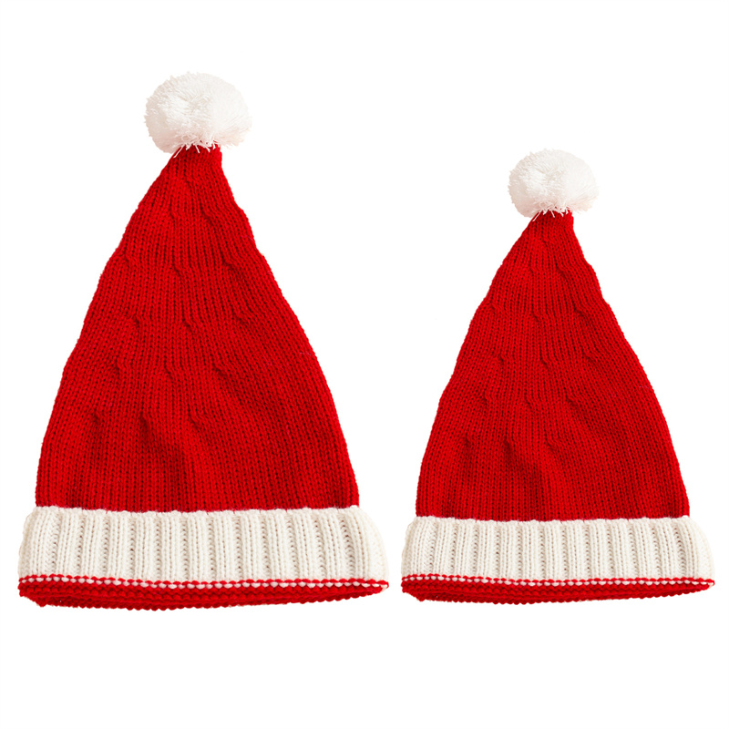 冬の暖かいクリスマスの帽子の装飾赤い両親ベイビーウールニット帽子