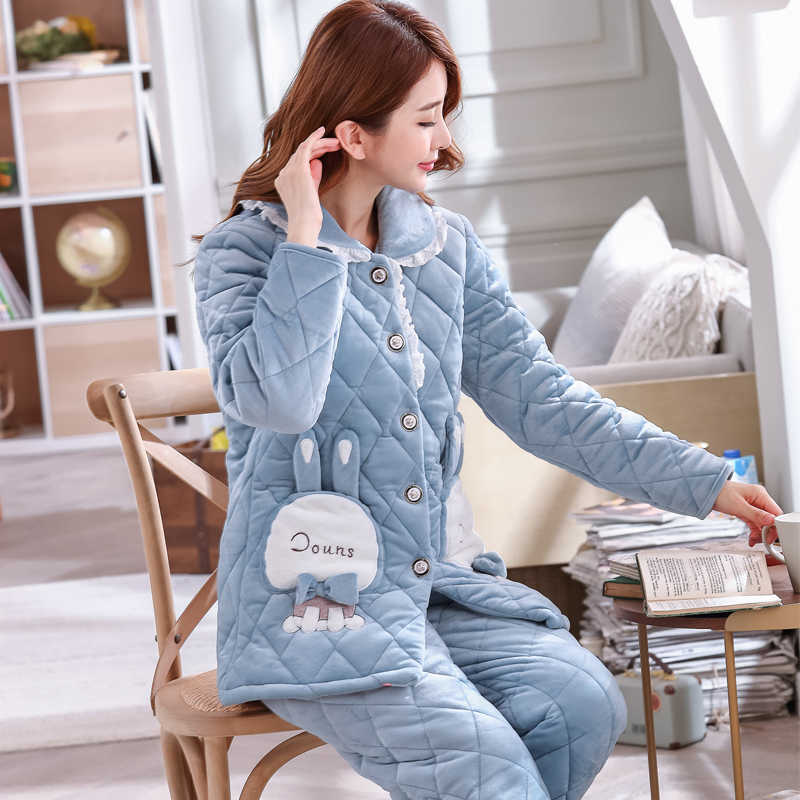 Dames Sleep Lounge Winter Warm Set Damespyjama's 2 stuks slaapkleding Lange mouw Mujer Pijama Dikke broek Pakken plus Velve Home Kleding Vrouw T221017